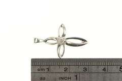 10K White Gold Diamond Inset Curvy Cross Christian Faith Pendant