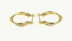 14K Yellow Gold Diamond Twist Design Vintage Statement Hoop Earrings
