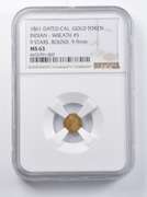 MS63 1861-Dated Indian Head CA Gold Token Wreath #5 9.9mm 9 Stars NGC