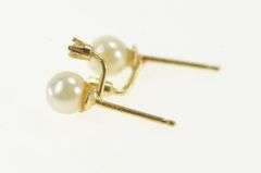 14K Yellow Gold Pearl Diamond Accent Classic Vintage Stud Earrings