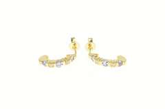 14K Yellow Gold Tanzanite Diamond Semi Hoop Curved Bar Earrings