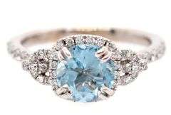 1.00ct Round Aquamarine and 0.25ctw Diamond Frame Ring in 14K