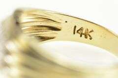 14K Yellow Gold Diamond Squared Men's Grooved Wedding Ring