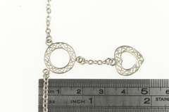 14K White Gold Filigree Heart Drop Cable Link Chain Statement Necklace