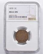 MS61 BN 1870 Union Shield Two-Cent Piece NGC