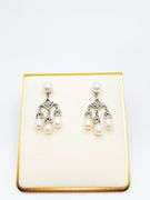 18KT SOLID WHITE GOLD, PEARL AND DIAMOND EARRINGS