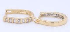 Sparkling Yellow Gold Bagguette and Round Brilliant Cut Diamond Huggie Earrings