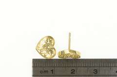 10K Yellow Gold Diamond Inset Heart Filigree Love Symbol Earrings