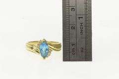 14K Yellow Gold Marquise Blue Topaz Diamond Cluster Accent Ring