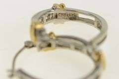 14K White Gold Two Tone Classic Diamond Vintage Hoop Earrings