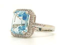 Absolutely Stunning 7.00 Carat Rectangular Blue Topaz & White Topaz Sterling Sliver Ring