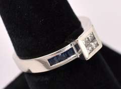 Stunning Diamond And Blue Sapphire Ring In 14K White Gold