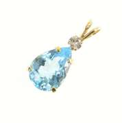 14K Yellow Gold 11.45 Ctw Pear Blue Topaz Diamond Cluster Pendant