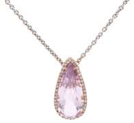 Rose De France Amethyst and 0.36ctw Diamond Frame Pendant Necklace in 14K
