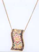 Incredible 21kt Set of Flower Enamel Necklace and Ring and Earrings