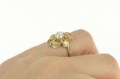 14K Yellow Gold Vintage Pearl Hibiscus Flower Statement Ring