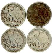 Four Different Walking Liberty Silver Half Dollars: 1941-1945