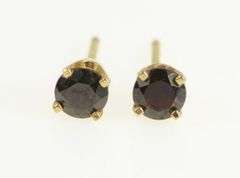 14K Yellow Gold Garnet Round Solitaire Classic Vintage Stud Earrings