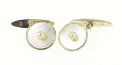 18K White Gold Mikimoto Art Deco Mother of Pearl Classic Cuff Links