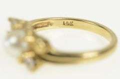 10K Yellow Gold Pearl CZ Accent Vintage Classic Statement Ring
