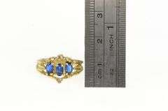 14K Yellow Gold Ornate Syn. Sapphire Diamond Statement Ring