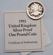 Rare 1993 United Kingdom One Pound Silver Proof Coin