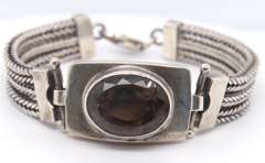 Vintage 925 Sterling Silver Smokey Quartz Multi Strand Bracelet