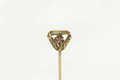 10K Yellow Gold Victorian Ruby Filigree Twisted Triangle Pin/Brooch