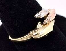 Adorable Dolphin Ring In Three Toned Gold