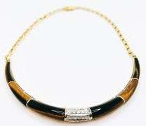 Dark Intimidating Cabochon Natural Tiger's Eye 18k Gold Diamond Mariner Chain Necklace