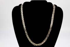 Sterling Silver Tri Colored Braided Herringbone Necklace 10mm 925 Italy Chain 24"