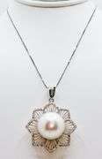 14kt Solid Gold, South Sea Pearl, & Diamond Pendant Necklace