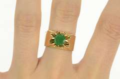 14K Yellow Gold Victorian 0.70 Ct Natural Emerald Wide Band Ring