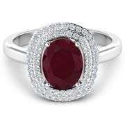 Solid 14 Kt White Gold Ruby Diamond Ring
