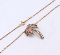 925 Sterling Silver Palm Tree Pendant on Chain and Ball Necklace