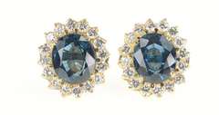 14K Yellow Gold Oval London Blue Topaz Halo Statement Stud Earrings