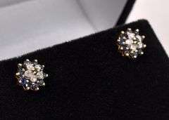 Shimmering Blue Sapphire Flower Earrings In 14K Yellow Gold