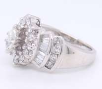 Attractive White Gold Marquoise in Baguette and Round brilliant Cut Diamond Setting