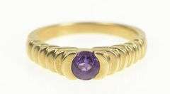 14K Yellow Gold Round Amethyst Vintage Scalloped Statement Ring
