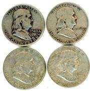 4 Different Silver Franklin Half Dollars 1949-1963-D