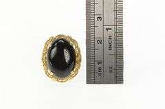 14K Yellow Gold Oval Black Onyx Cabochon Statement Vintage Ring