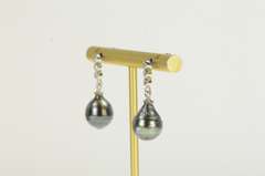 Sterling Silver Dark Grey Pearl CZ Dangle Classic Statement Earrings