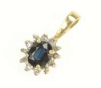 10K Yellow Gold Oval Natural Sapphire Diamond Halo Classic Pendant