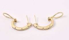 Beautiful Diamond J-Hoop Earrings In 14K Yellow Gold