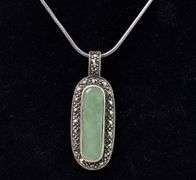 Jade Gemstone Pendant Necklace In Sterling Silver