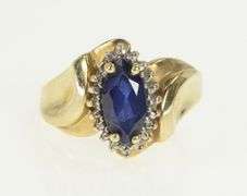 10K Yellow Gold Marquise Syn. Sapphire Diamond Accent Ring