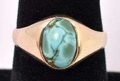 Unique Blue Turquoise Ring In Yellow Gold