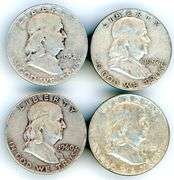 4 Different Silver Franklin Half Dollars 1952-1963-D