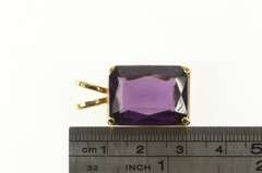 14K Yellow Gold Emerald Cut Amethyst Solitaire Vintage Pendant