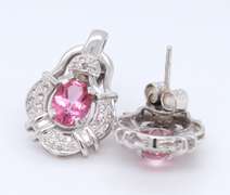 Incredible 18kt Set of Fantasy Cut Pink Topaz and Diamond Pendant on Chain with Matching Earrings